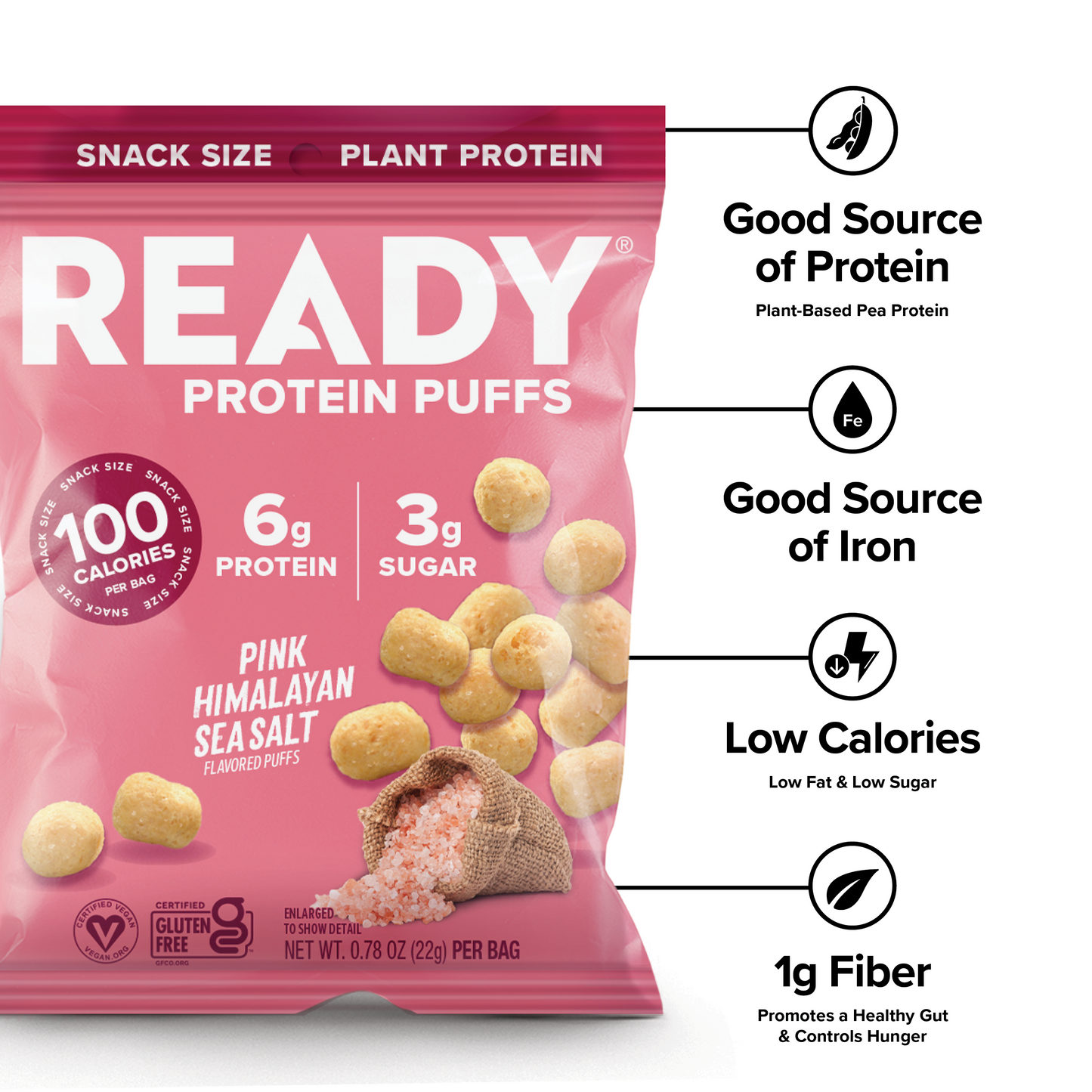 Protein Puffs Pink Himalayan Sea Salt 100 Calorie Snack Pack (PAF)