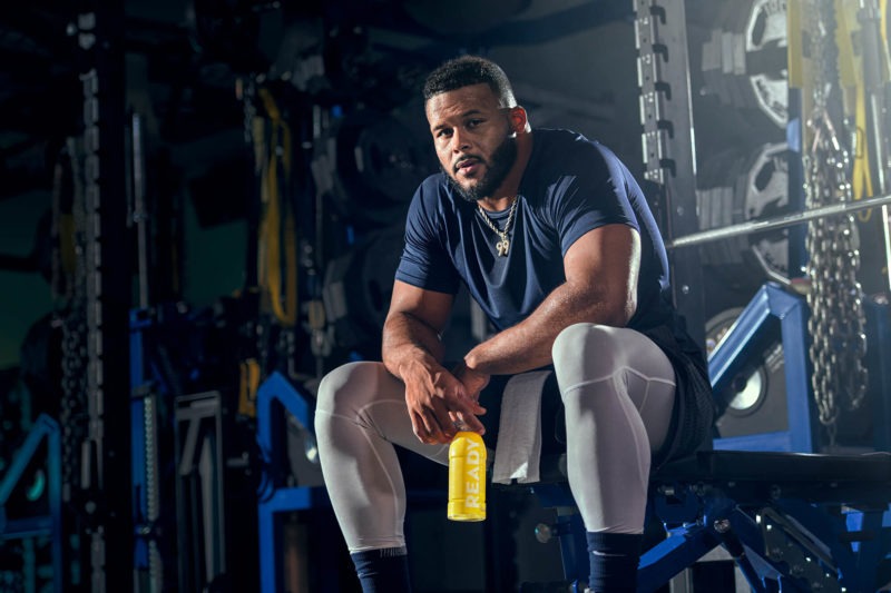 Aaron Donald in the gym with Ready Water