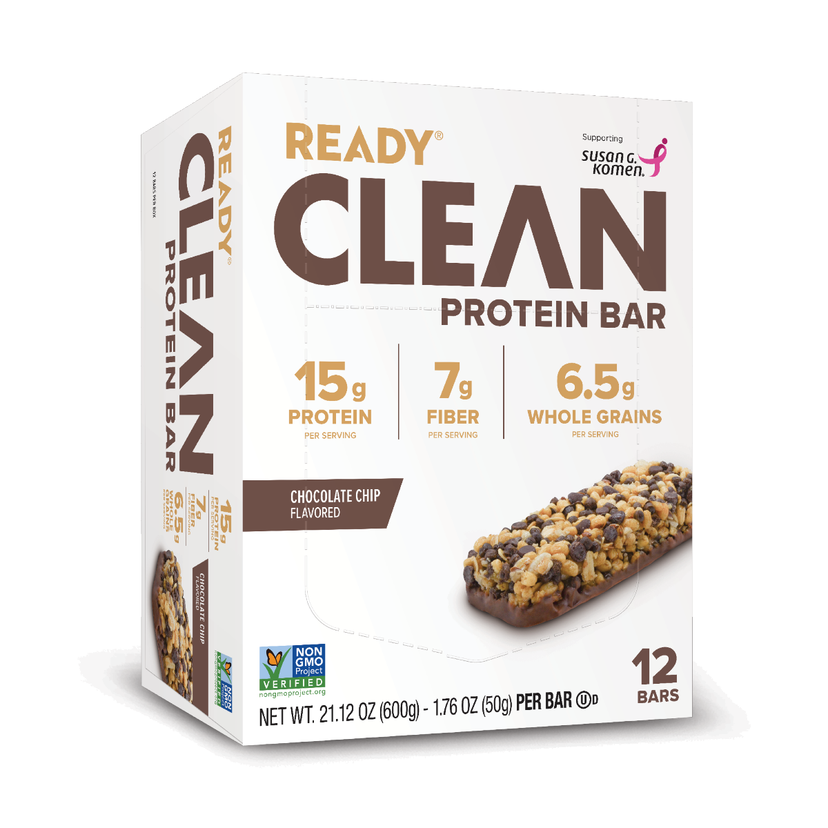 box of 12 Ready Clean protein bars chocolate chip flavor