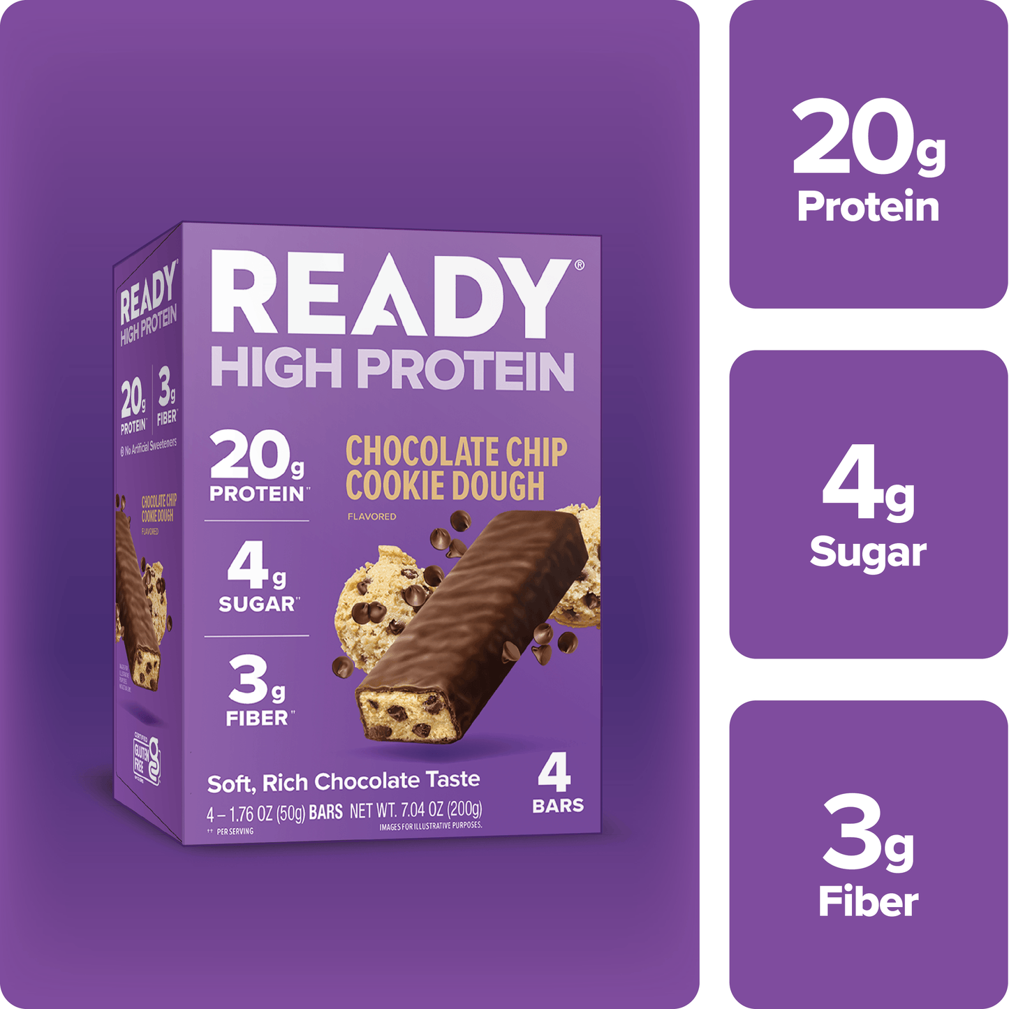 Ready® High Protein 20g Bar - Chocolate Chip Cookie Dough, 4ct