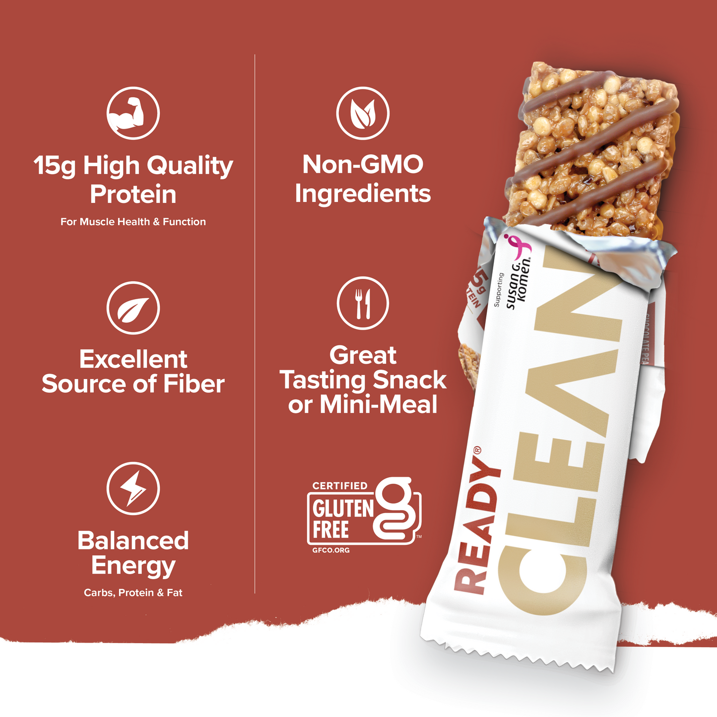 Ready® Clean Bar Chocolate Peanut Butter, 15CT
