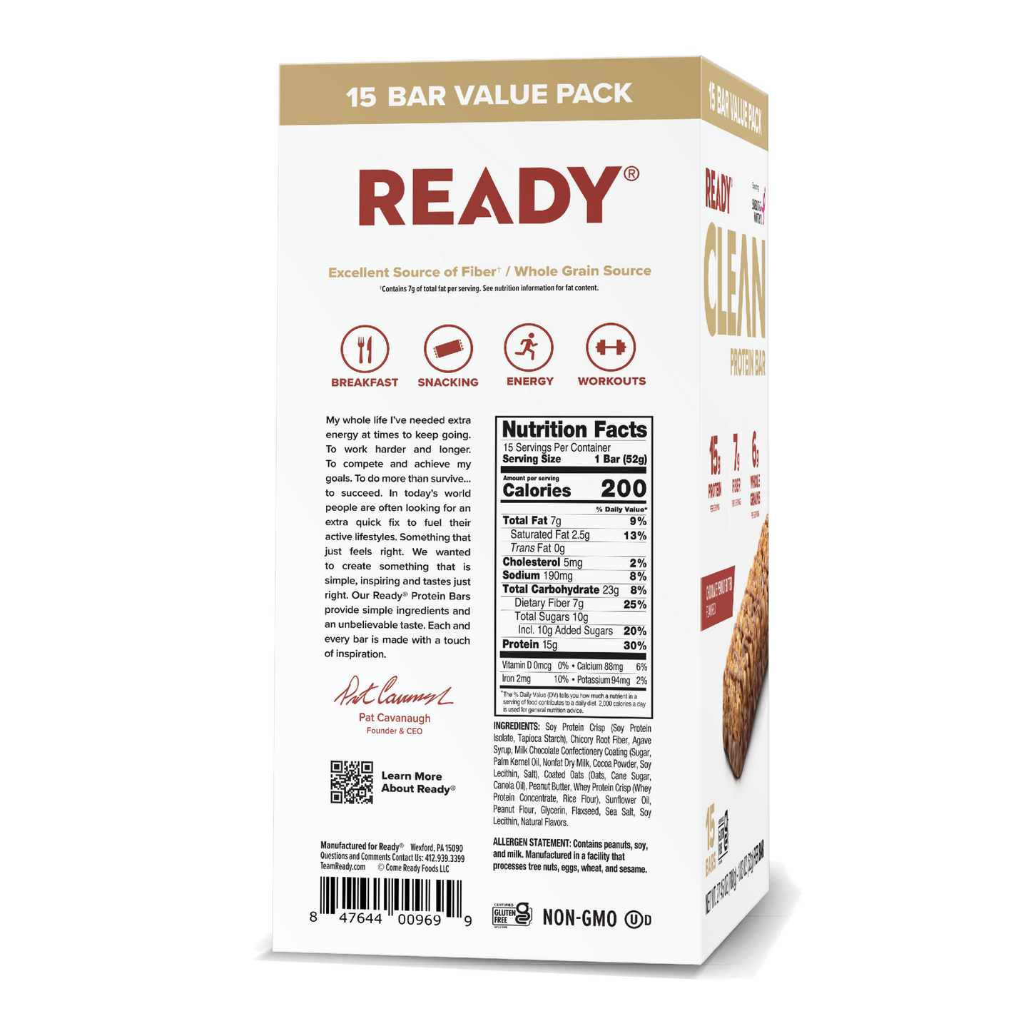 Ready® Clean Bar Chocolate Peanut Butter, 15CT